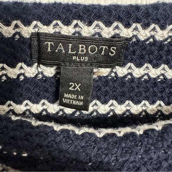 Talbots Plus size 2x nautical sweater, blue white, boat neck, cotton, spring - Picture 5 of 9